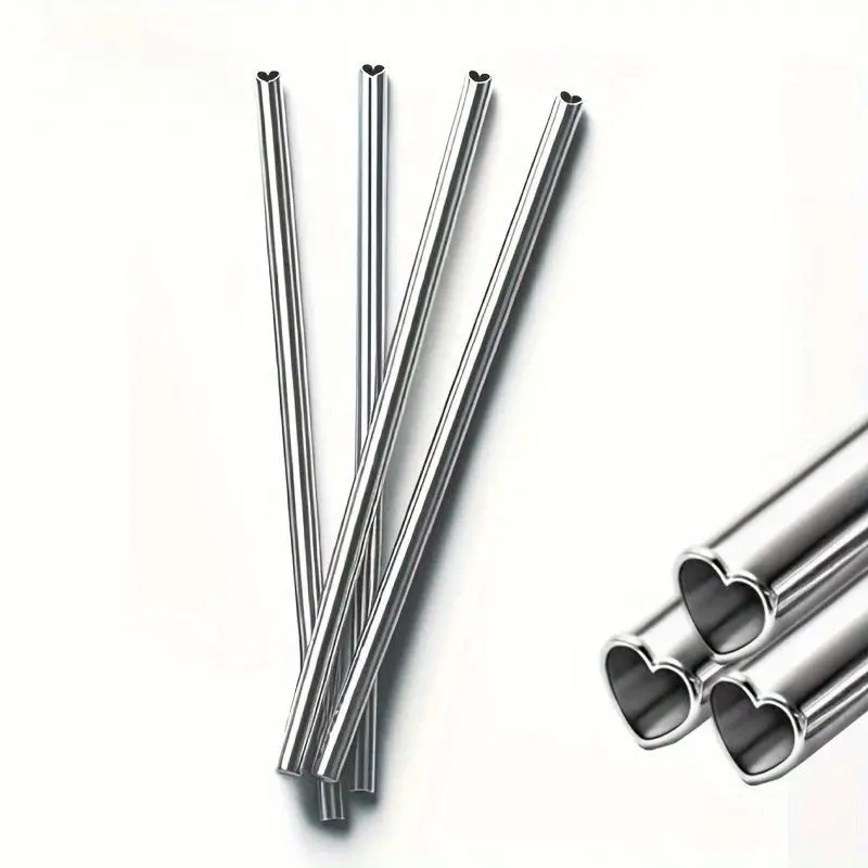 Stainless Steel Straw Set, 4 Counts Heart Shaped Drinking Straw, Drinking Straw for Milk Tea Juice Cocktail, Kitchen Accessories