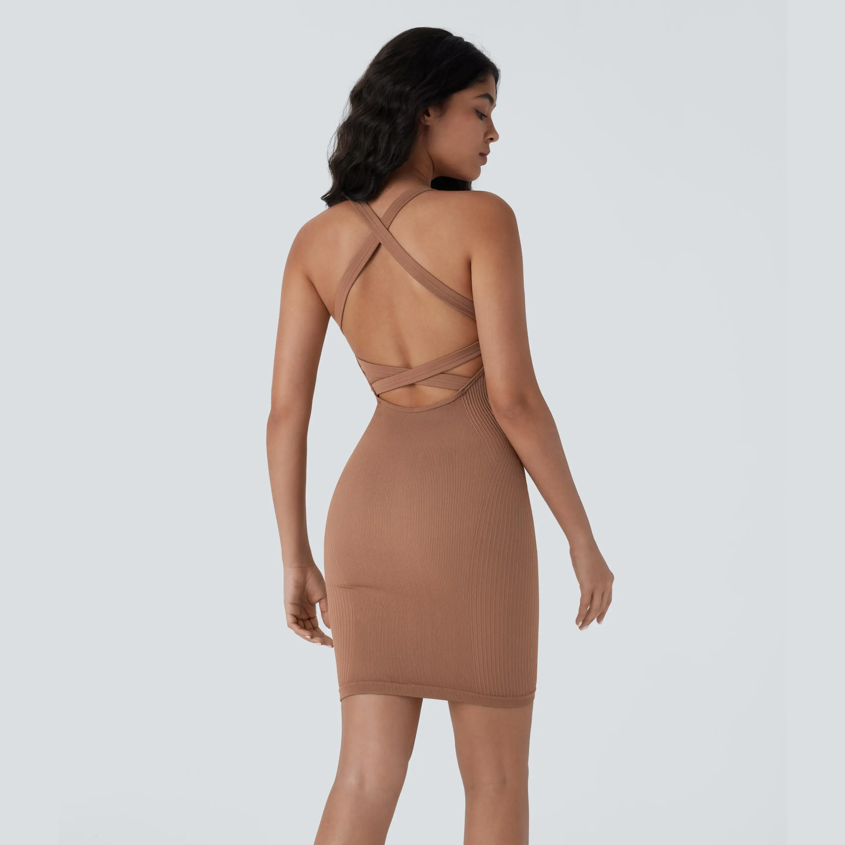 Halara Seamless Flow U Neck Backless Crisscross Bodycon Mini Casual Dress