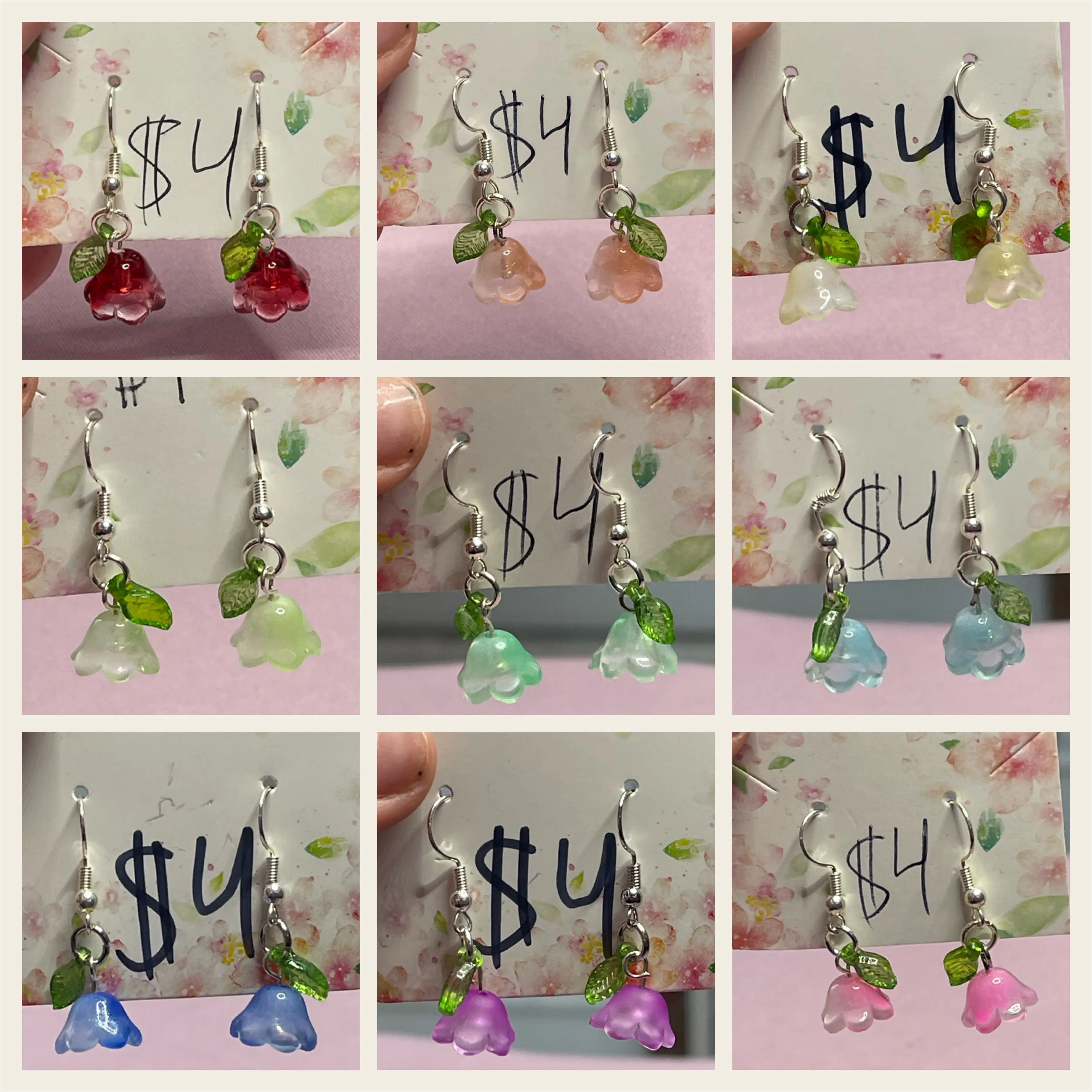 Handmade Nickel Free Glass Flower Earrings | 10 DIFFERENT COLORS!
