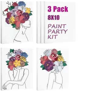 3 Pack Flower Girl|Pre Drawn Canvas for Painting for Adults Paint and Sip Party Supplies Canvas Painting Kits Stretched Canvas to Paint Games Anniversary Gifts Ladies Night Flowers Girl Art Set(8x10)