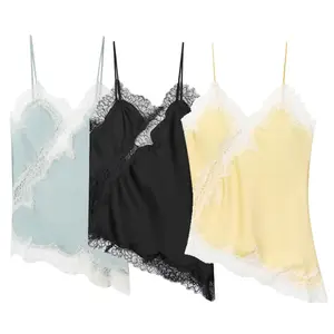 Women's Asymmetrical Slip Top Lace Tank Y2K Sleeveless Backless Camisole Spaghetti Strap Cami