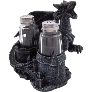 Gothic Dragon Castle Salt Pepper Holder Set, Medieval Kitchen & Bar Decor, 5.75 Inches