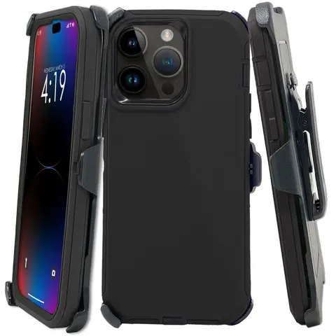 Black Rugged Defender Case For Apple iPhone 17 / 16 / 15 / 14 / 13 / 12 / 11 / Plus / Pro / Pro Max / Shockproof Heavyduty cover With Belt Clip Phonecase Casing