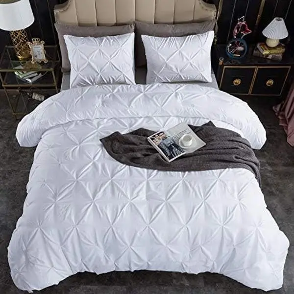White Oversized King Comforter (120x98Inch), 3 Lightweight Pinch Pleat Cal King Comforters  Sets, Oversized Pintuck Fluffy Down Alternative for