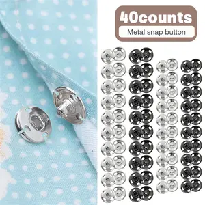 40 Counts Sew-on Snap Buttons, Dual-Size Metal Fasteners for Clothing & DIY Crafts (Silver & Black)