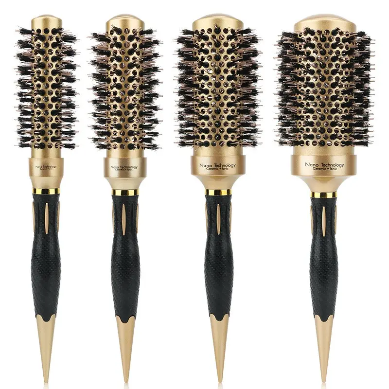4pcs Ceramic Round Comb Set, Nano Technology, Heat Conductive Air Styling, Volumizing Effect, Heat Resistant Nylon Hair Comb, Durable and Smooth Texture, Air Heat Conduction