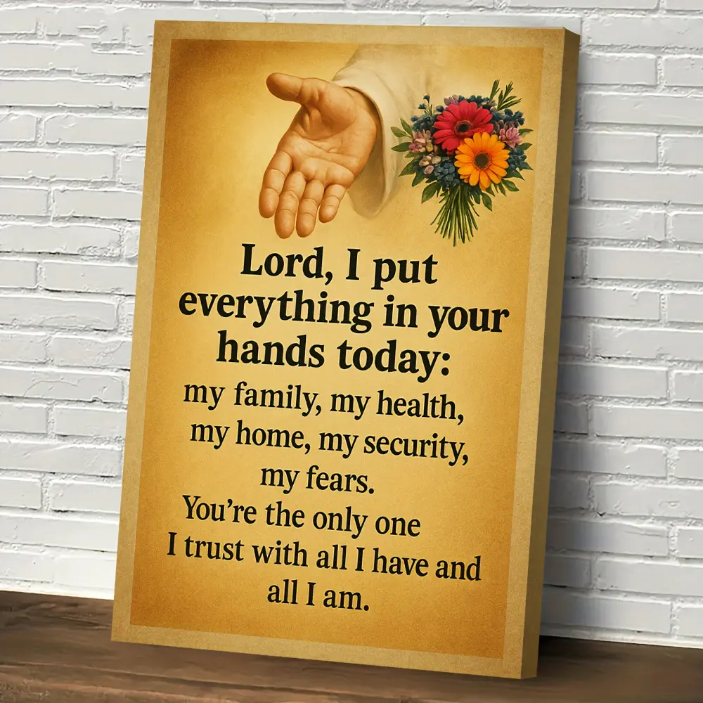 1pc Praying Hands & Flower Bouquet Wood Framed Canvas Wall Art - Religious Prayer Hands with Botanical Flowers, Wrapped Canvas Frame for Living Room, Bedroom, Spiritual Decoration Gift, Perfect for Room Decor Wooden Wall Art Floral Boho Print wall decor