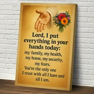 1pc Praying Hands & Flower Bouquet Wood Framed Canvas Wall Art - Religious Prayer Hands with Botanical Flowers, Wrapped Canvas Frame for Living Room, Bedroom, Summer Indoor Decor - Spiritual Decoration Gift, 2D Flat, Perfect for Room Decor