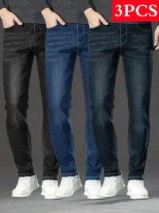 2026 new men's slim-fitting solid-color jeans 3 packs, simple casual and versatile wear