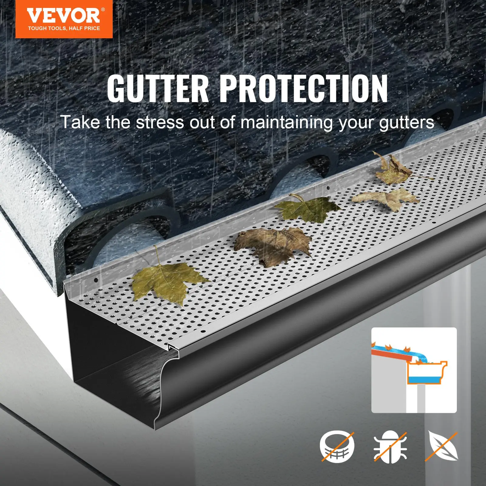 【Summerfinds】VEVOR Gutter Guard, 6 inch Width, Aluminum Leaf Filter DIY Gutter Cover, 52 PCS 208 ft Total Length, 0.157'' Hole Diameter & 0.02'' Thick Raptor Gutter Guards Fits Any Roof or Gutter Type
