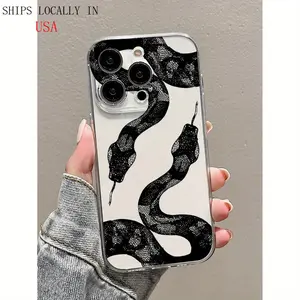 Full Screen Black Snake Transparent Anti-Fall Shockproof Protective Mobile Phone Case foriPhone16 15 14 13 12 11 Pro Max X XS Max Plus 7 8
