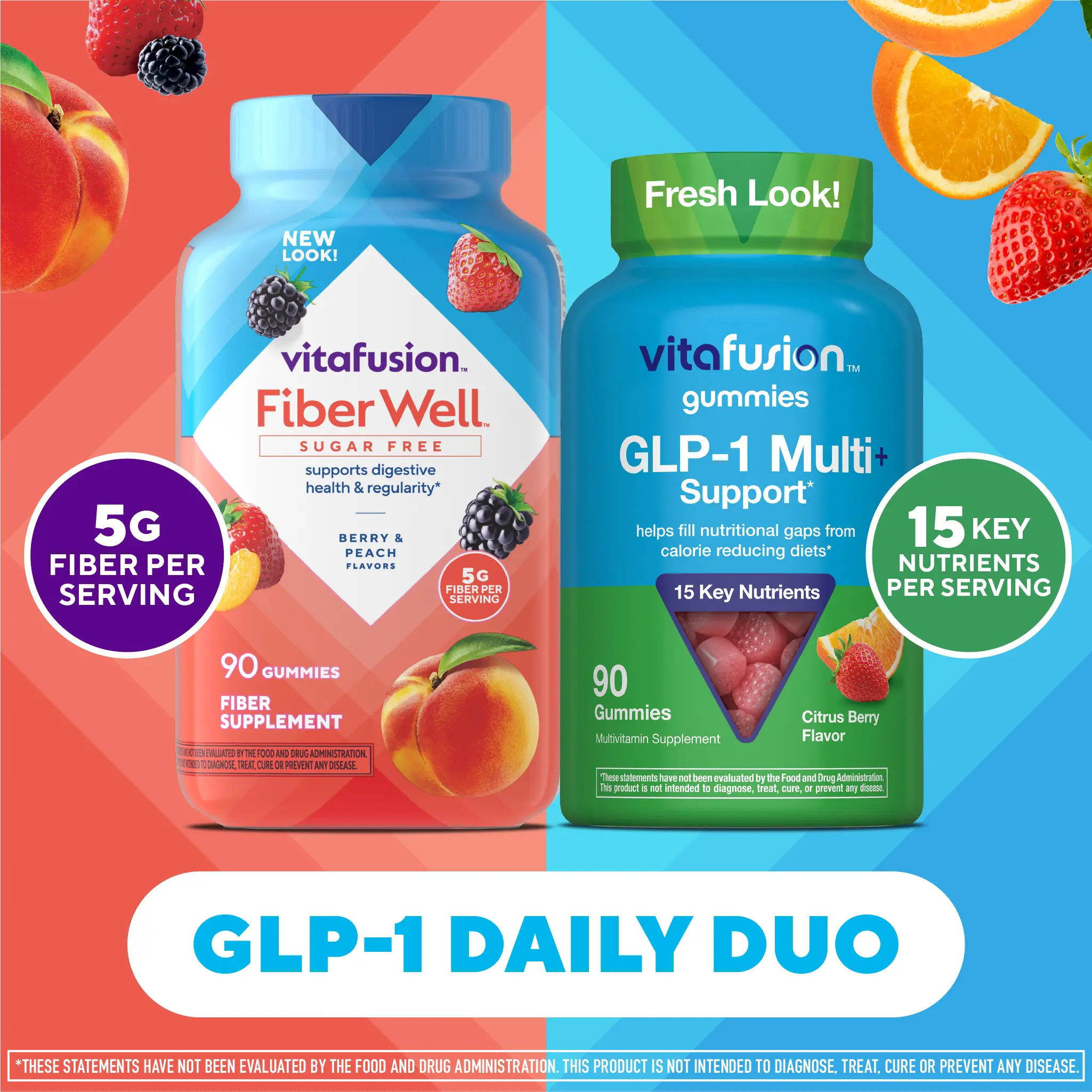 [Vitafusion] GLP-1 Daily Duo: Fiber Well Sugar Free Gummies & GLP-1 Multi+ Support