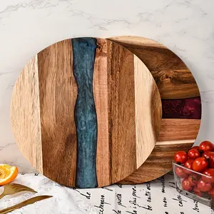 Teakwood Resin Round Cutting Board, Food Safe Kitchen Tray, Ideal for Steaks, Snacks, Fruits, Home & Restaurant Use, Wooden Chopping Board