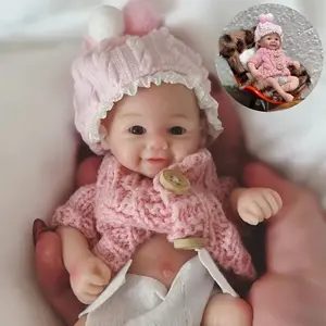 6Inch Adorable Mini Full Body Solid Silicone Reborn Girl Doll With 3D Painted Skin Handmade Soft Touch Feeling Flexible Lifelike Realistic Baby Reborn Doll For Kids