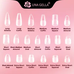 UNA GELLA Extra Short Almond Nail Tips Full Cover 216PCS Gel x Nail Tips Short Almond Shaped Nails Tips Soft Gelly Gel Clear Fake Nails Tip for Acrylic Nail Tip Soak Off  Nails 12 Sizes