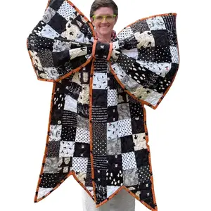 Oversized XXL Quilted Halloween Bow Decor - Black White Orange Patchwork Design for Halloween Decorations Ornaments