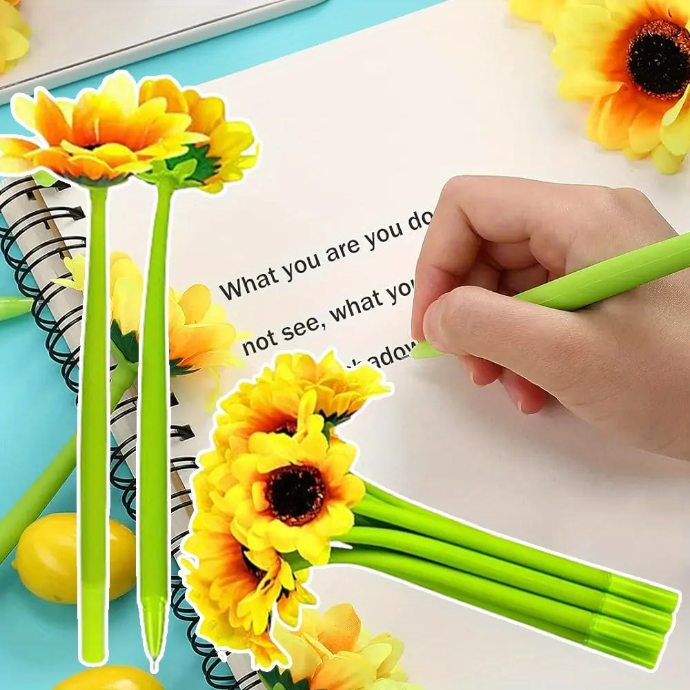 12pcs Sunflower Faux Flowers Ballpoint Pens Creative Sunflower Gel Ink Pen 0.5 mm Flower Writing Pen for School Office Home,Teacher Student Present, Party Favor Decor