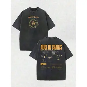Men's Washed Retro Grunge Rock Graphic T-Shirt, Vintage Music Tour Inspired Print, Unisex Casual Patterned Tee, Ideal Gift For Rock Fans
