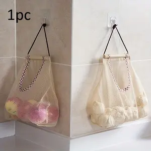 1pc Breathable Hanging Mesh Bag Hanging Mesh Storage Bag, Large Capacity Wall Hanging Storage Bag, Kitchen Organization Mesh Bag, Fruit And Vegetable Storage Bag, Kitchen Supplies, Versatile Storage Bag