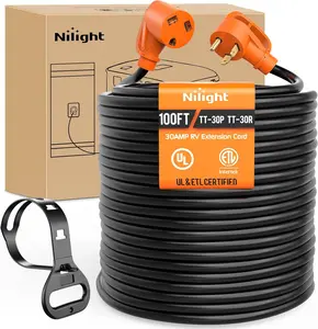 Nilight 30 Amp 100FT RV Extension Cord 125V Heavy Duty 10 Gauge Pure Copper STW Wire UL ETL Listed 3 Prong TT-30P TT-30R 30F/30M Weatherproof Suit for Camper Caravan Trailer, Home
