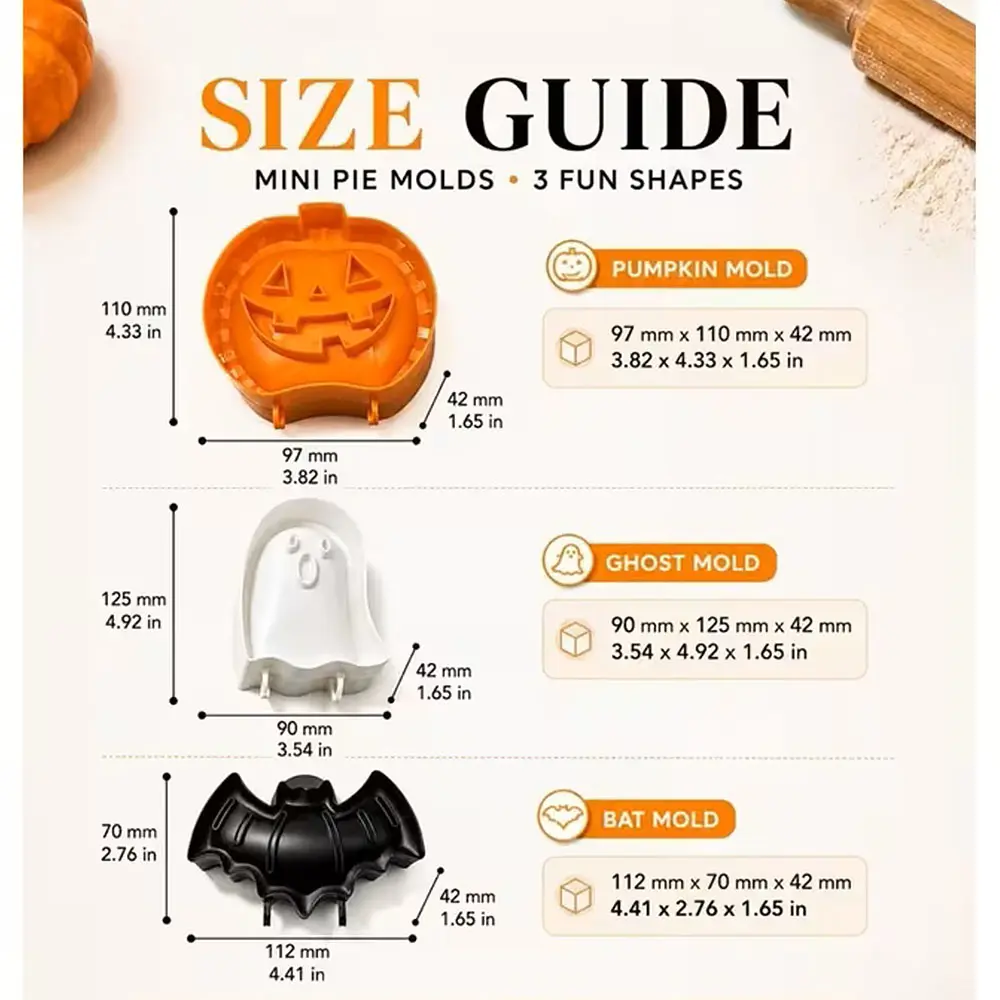 Halloween hand pie mold size guide