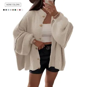 Womens Oversized Cardigans Long Lantern Sleeve Button Down Chunky Knit Loose Fall Sweater Coats Tops Baggy