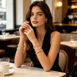 18K Gold Plated 3pcs Women'S Bracelet Set | Rhinestone Infinity Symbol + Tennis Chain + Open Bangle, Fashionable & Elegant,  Eye-Catching For Parties, Thoughtful Gift For Girlfriend, High-Quality Set,Bangle Bangle Bracelet Set,Bracelet Jewelry