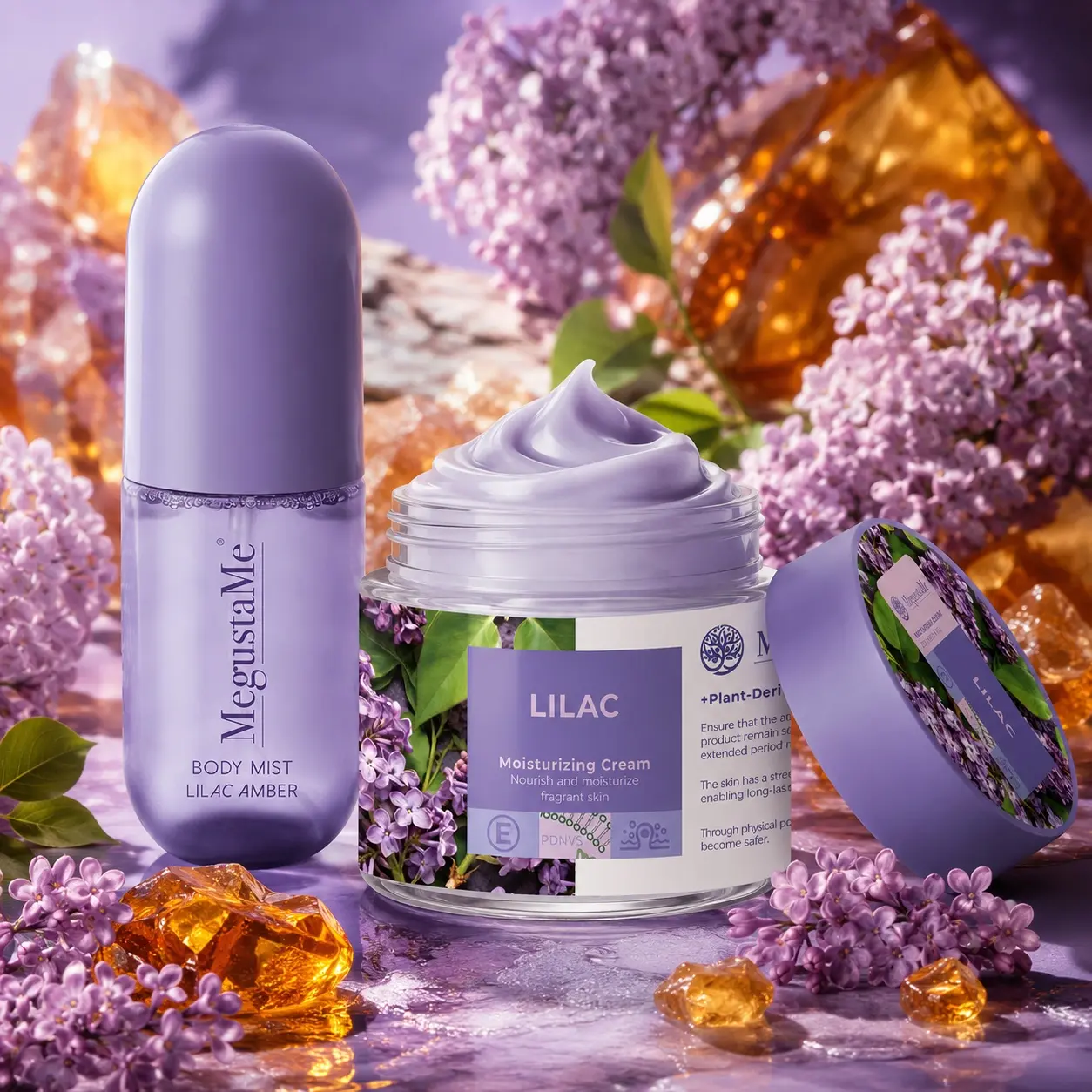 Amber Lilac Body Lotion+Fragrance Hair Care Body spray Set Brightens, Moisturizes, Firms Skin Long lasting Aromatic Moisturizing Holiday Gift