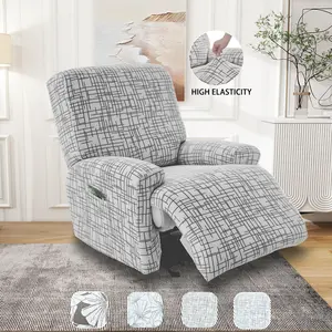Lavishicover Line Pattern Elastic Recliner Chair Cover for Single Sofa, Noslip Recliner Slipcover with Side Pocket, Furniture Protector for Home Decor