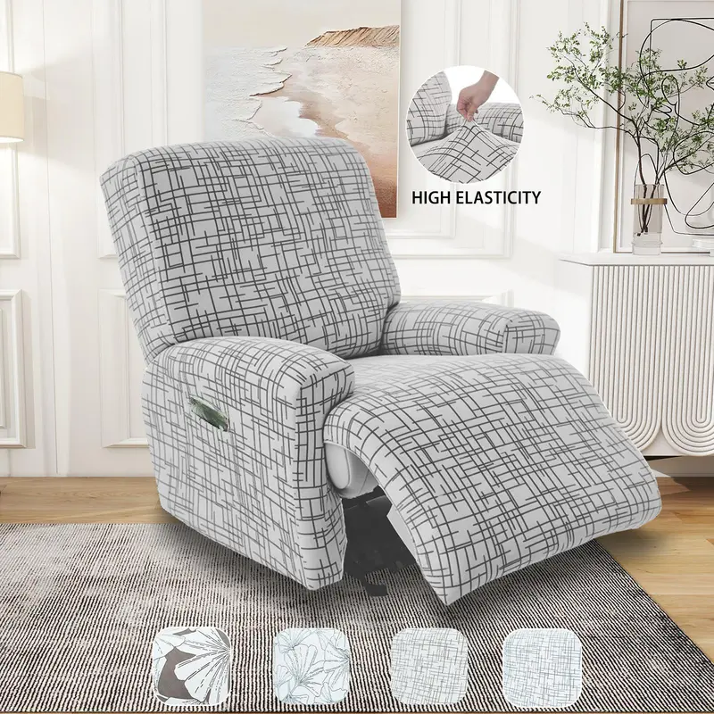 Lavishicover Line Pattern Elastic Recliner Chair Cover for Single Sofa, Noslip Recliner Slipcover with Side Pocket, Furniture Protector for Home Decor