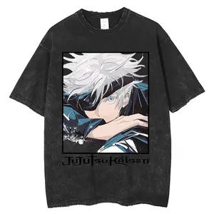 Jujutsu Kaisen Gojo Satoru Men's T-Shirt Vintage Washed Old Cotton Top Harajuku Street3