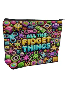 All The Fidget Things Large Capacity Makeup Bag, Makeup Pouch - Sensory Fidget Toys Organizer for Spinning Tops, Charging Cables & Small Essentials, Fun Stress Relief Gift for Kids, Teens on Christmas, Birthday, Travel Accessories