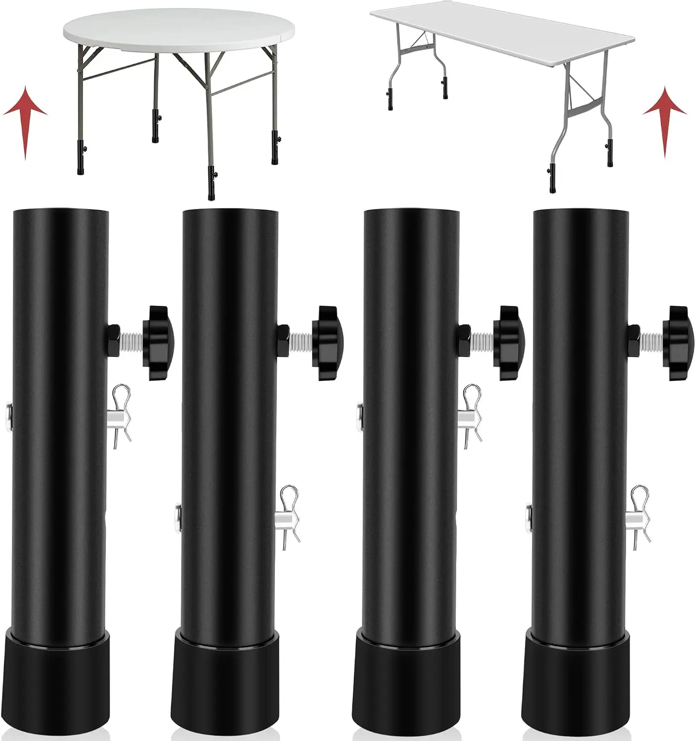 GJANSH Folding Table Leg Extenders, Highly Durable Steel Folding Table Leg Risers, Folding Desk Leg Extensions For Straight And Bent Legs, Adjustable Table Height Extenders For Rise 3.6in/5.2in