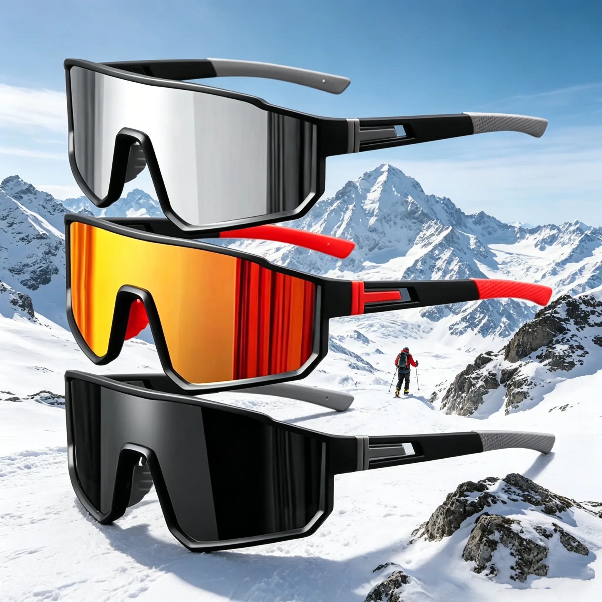 Men's Sports Sunglasses 3-Pack, Polarized Large-Frame TR90 Biker Eyewear with UV400 Lenses for Cycling and Running, Goggles Sports Eyewear, Multi-Protective Sports Eyewear