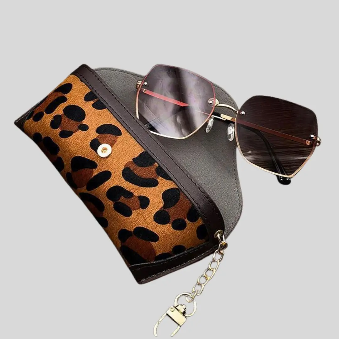 Women's Fashion Leopard Print PU Leather Hard Sunglasses Case, Retro Vintage Chic Bag Charm, Travel Essential Luggage & Bag Accessory Organizer