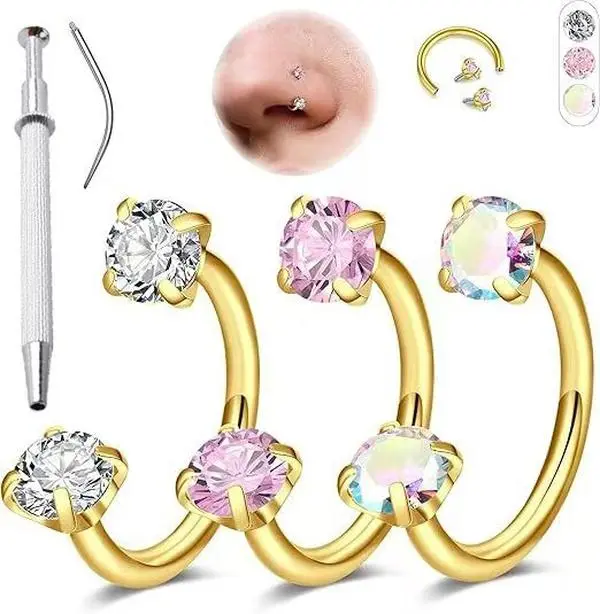 Hypoallergenic Titanium Steel Nose Rings Hoop Hinged Segment Ring with Pave CZ Stones Surgical Grade Anti Allergy Septum Piercing Jewelry Daith Helix Cartilage Earrings Lip Rings Retainer Sensitive Skin Body Piercing Tragus Rook Conch Jewelry Men Women