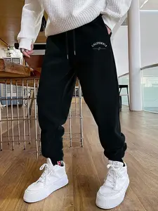 Men's Letter Print Drawstring Waist Sweatpants, Casual Regular Fit Pocket Jogger Pants for Fall & Winter, Men's Trousers for Daily Wear