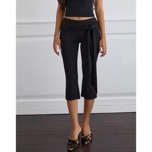 MOTEL Effy Tie Side Cupro Capri in Black, Wrap, Bottom, Adjustable, Cropped