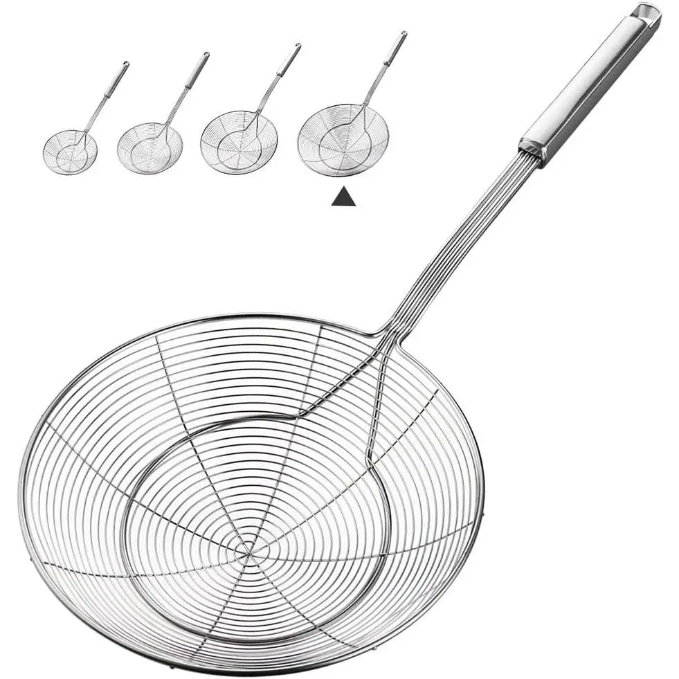 7.9 Inch Spider Strainer Skimmer, Reinforced Double Coil Wire Skimmer with Large Handle Solid Stainless Steel Strainer Ladle for Cooking and Frying (1 - )