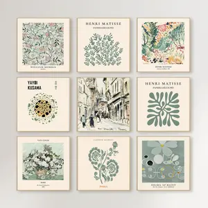 Square Vintage Green Gallery Wall Art Eclectic Poster Art Print Home Decor for Stylish Living Spaces
