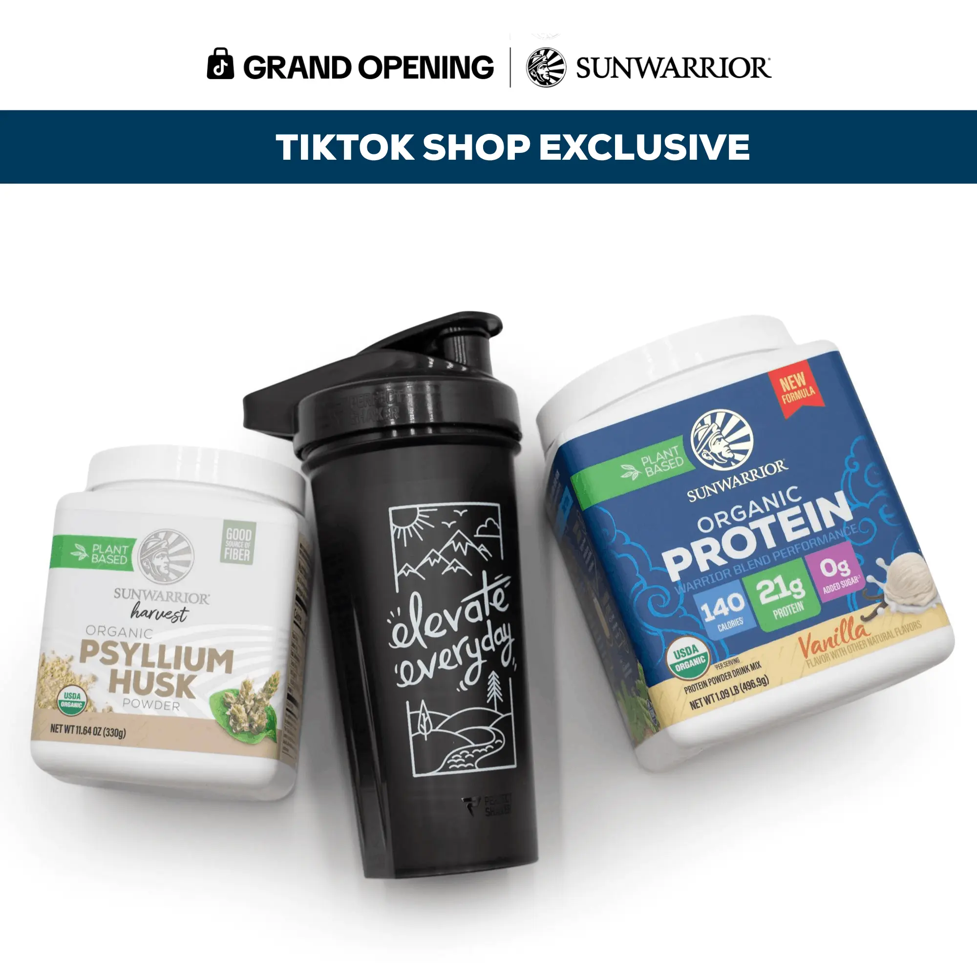 Sunwarrior Elevate Dual Set - Plant-Based Warrior Blend Protein Powder (Vanilla) + Psyllium Husk Fiber, Muscle Gain Fitness Supplements for Gut Health Support [TikTok Exclusive]
