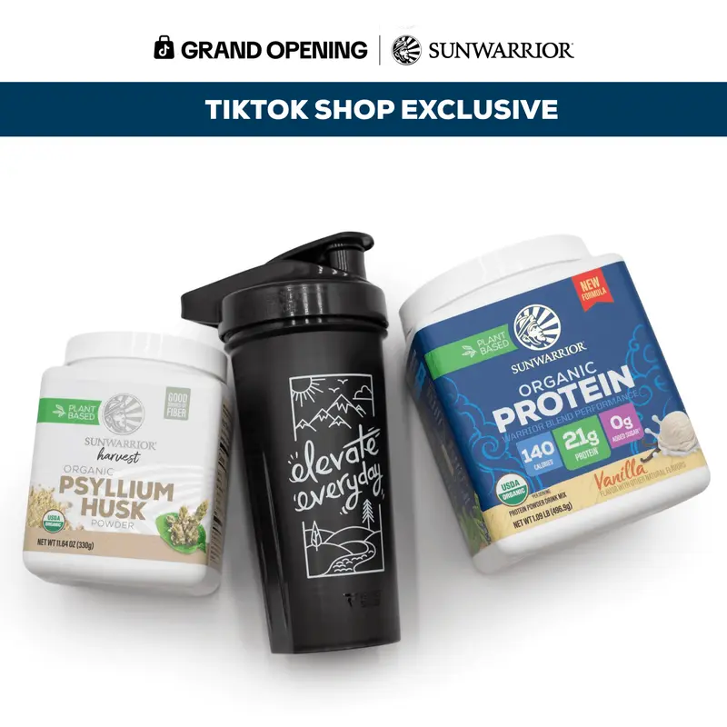 Sunwarrior Elevate Dual Set - Plant-Based Warrior Blend Protein Powder (Vanilla) + Psyllium Husk Fiber, Muscle Gain Fitness Supplements for Physique Goals, Gut Health [TikTok Exclusive]
