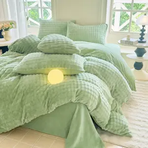 Fluffy Comforter Cover Set-Rabbit Fluff Faux Fur Duvet Cover ,Sage Green Plush Fuzzy Furry Bedding Sets 3Pieces(1 Duvet Cover & 2 Pillow Shams),Comfy Bedding Set,Zipper Closure