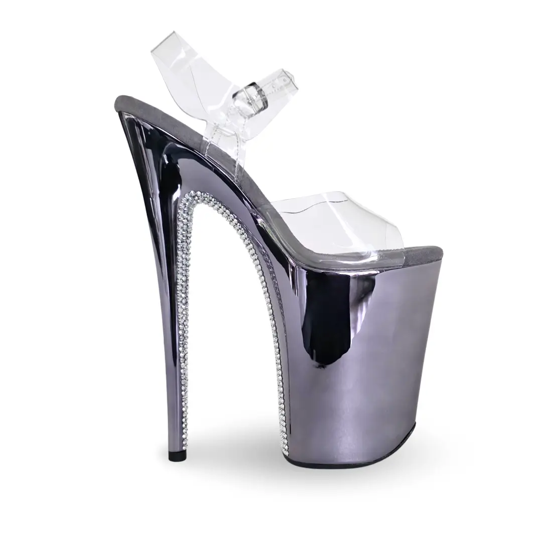 Women's Chrome Finish Purple-Grey Sparkle Trim DiamondBack Sandals with Strap Closure (9)