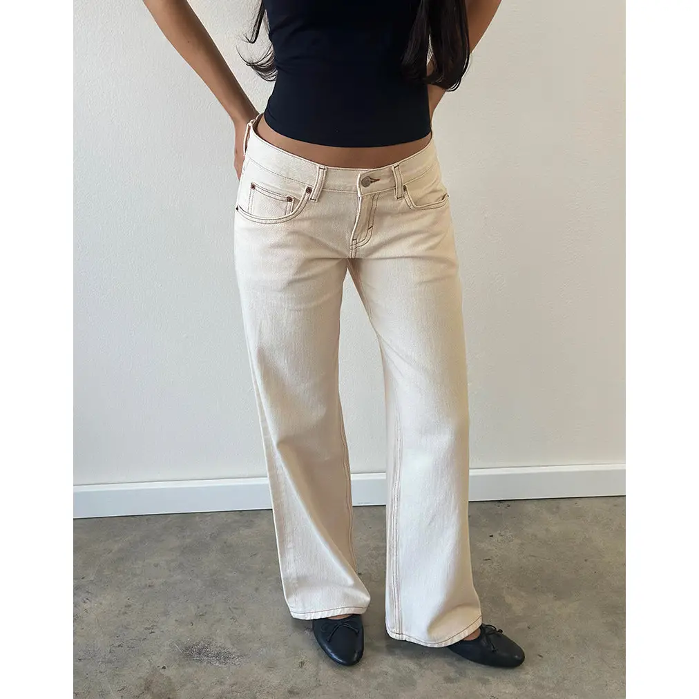 MOTEL Low Rise Parallel Jeans in Off White