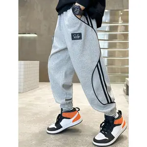 Tween Boy Loose Knit Long Pants, Casual Drawstring Sweatpants, Athletic Joggers, 8-12Y for Campus, Outdoor Spring/Fall Wear, Perfect for Outdoor, Outdoor Activities, Knit Sweatpants, Sporty Look, Soft Texture, Comfortable Material, Athletic Pants