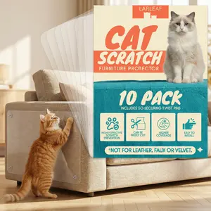 Larleaf Anti Cat Scratch Furniture Protector, 10-Pack Couch Protector from Cat Claws Easy-to-Apply Scratching Deterrent and Shield for Sofa Corners Couch, Walls, Doors- with 50 Twist Pins, Cat Deterrent, Cat Accessories, Door Scratch Protector