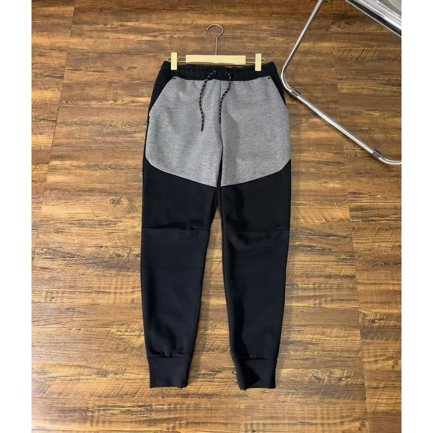 Black patchwork dark grey pants