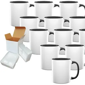 12 Pcs 11OZ Black Inside & Handle Sublimation Mugs With Foam Support Boxes