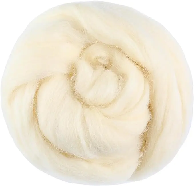 3.53oz Wool Roving Yarn, Fiber Roving Wool Top, Wool Felting Supplies, Pure Wool, Chunky Yarn, Spinning Wool Roving for Needle Felting Wet Felting DIY Hand Spinning (Apricot White)
